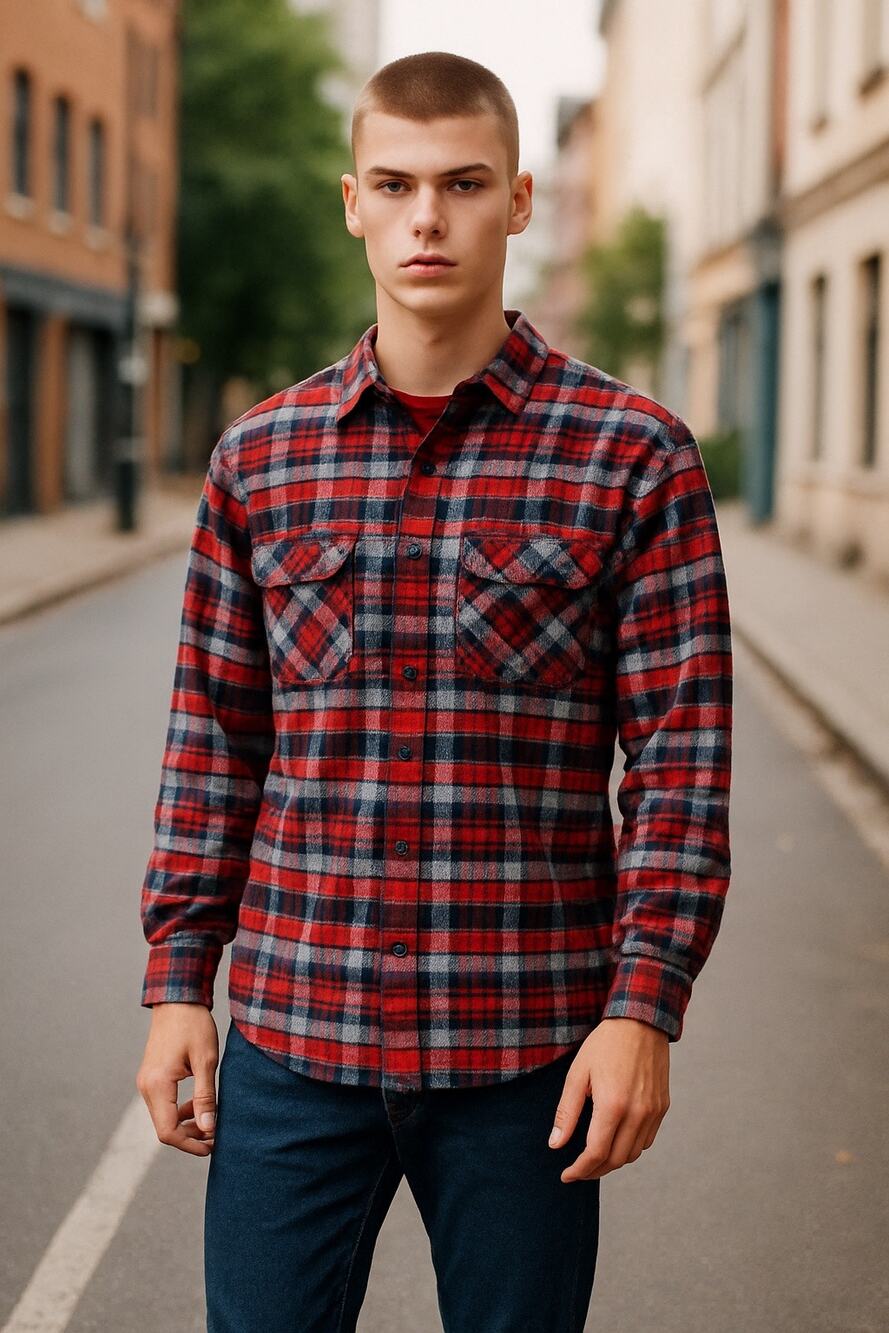 Outdoor Exchange Button-Up Flannel Shirt Plaid Red White Blue Men's Size XL Tall